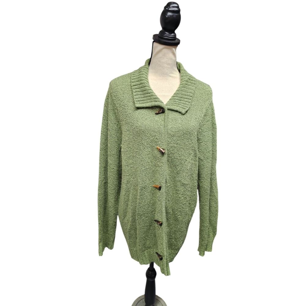 Vintage Carolyn Taylo Women's Green Knit Cardigan Sz 1X Cozy Chunky Artsy Button